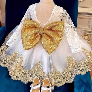 Elegant White and Gold Kids Costume Dress